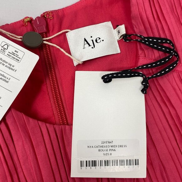 Aje Sculptra Nya Gathered Midi Dress in Rouge Pink AU8 Small NWT - Picture 9 of 10
